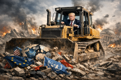 Trump Weltordnung wird als Bulldozer beschrieben der die globale Ordnung zerstört